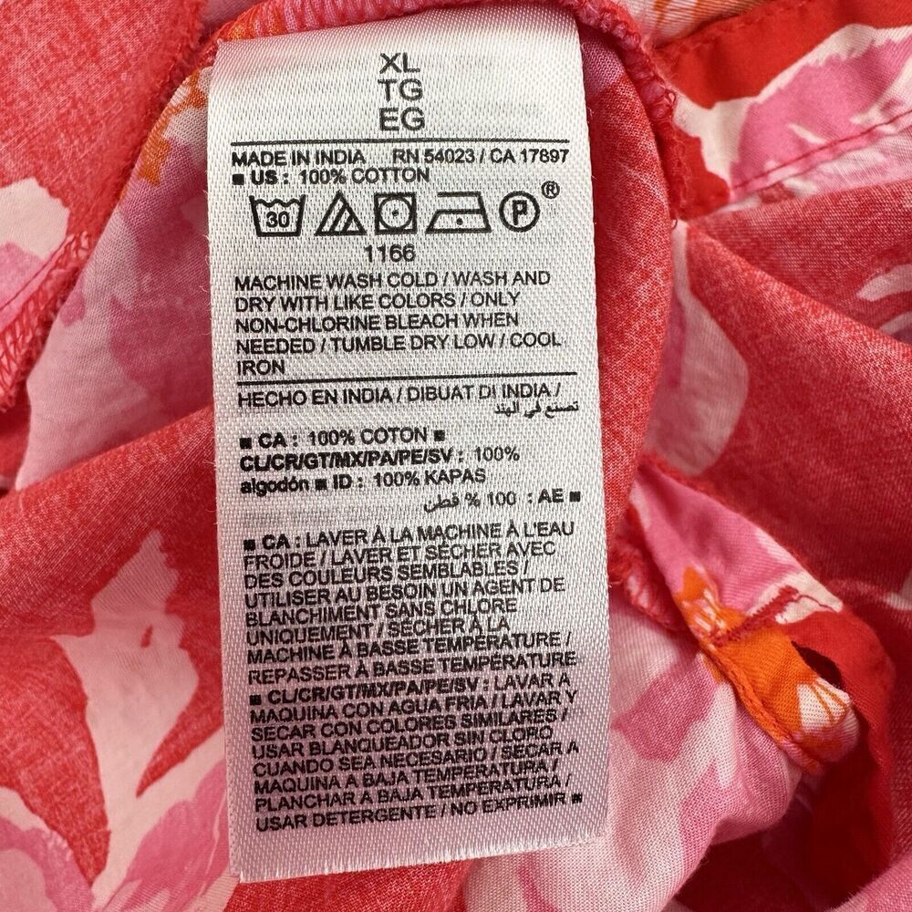 Old Navy Cutout Midi Shirt‎ Dress Women XL Red Floral Short Sleeve Button Collar - Picture 10 of 15